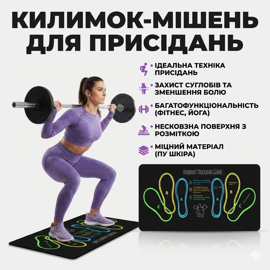 7026349368_kovrik-dlya-prisedanij Коврик для приседаний из искусственной кожи, мягкий амортизирующий коврик для упражнений на коленях, универсальный фитнес-коврик - Зображення 1