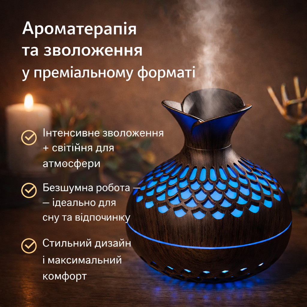 7031522050_cool-mist-humidifier Cool Mist Humidifier 300 мл — портативный ультразвуковой увлажнитель воздуха с 7-цветной LED-подсветкой - Зображення 1