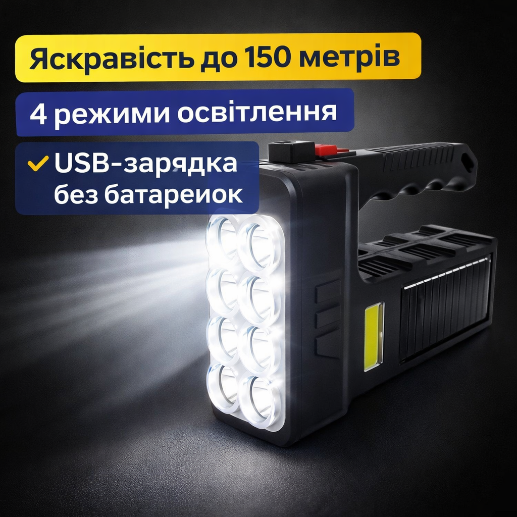 7032412257_akkumulyatornyj-ruchnoj-svetodiodnyj Аккумуляторный ручной светодиодный фонарик HX-8W с COB-подсветкой, USB зарядкой и несколькими режимами свечения - Зображення 1