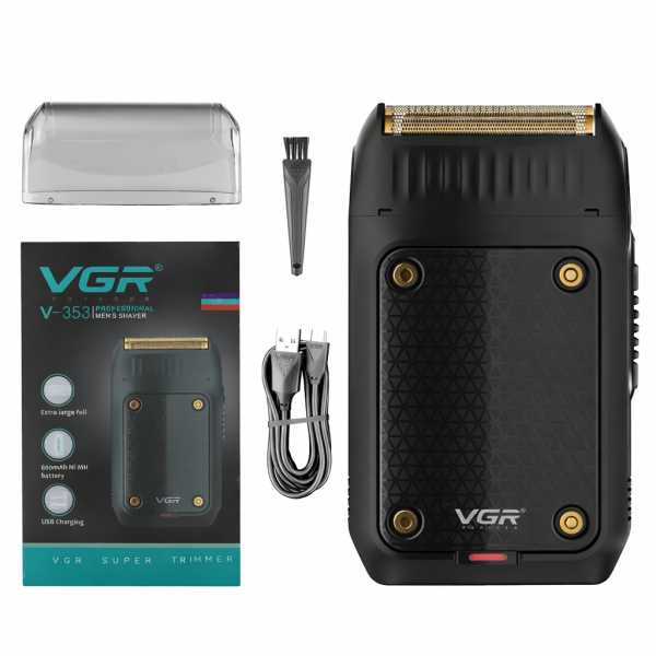 Электробритва портативная VGR V-353 с USB, Черная / Профессиональная мужская машинка для бритья