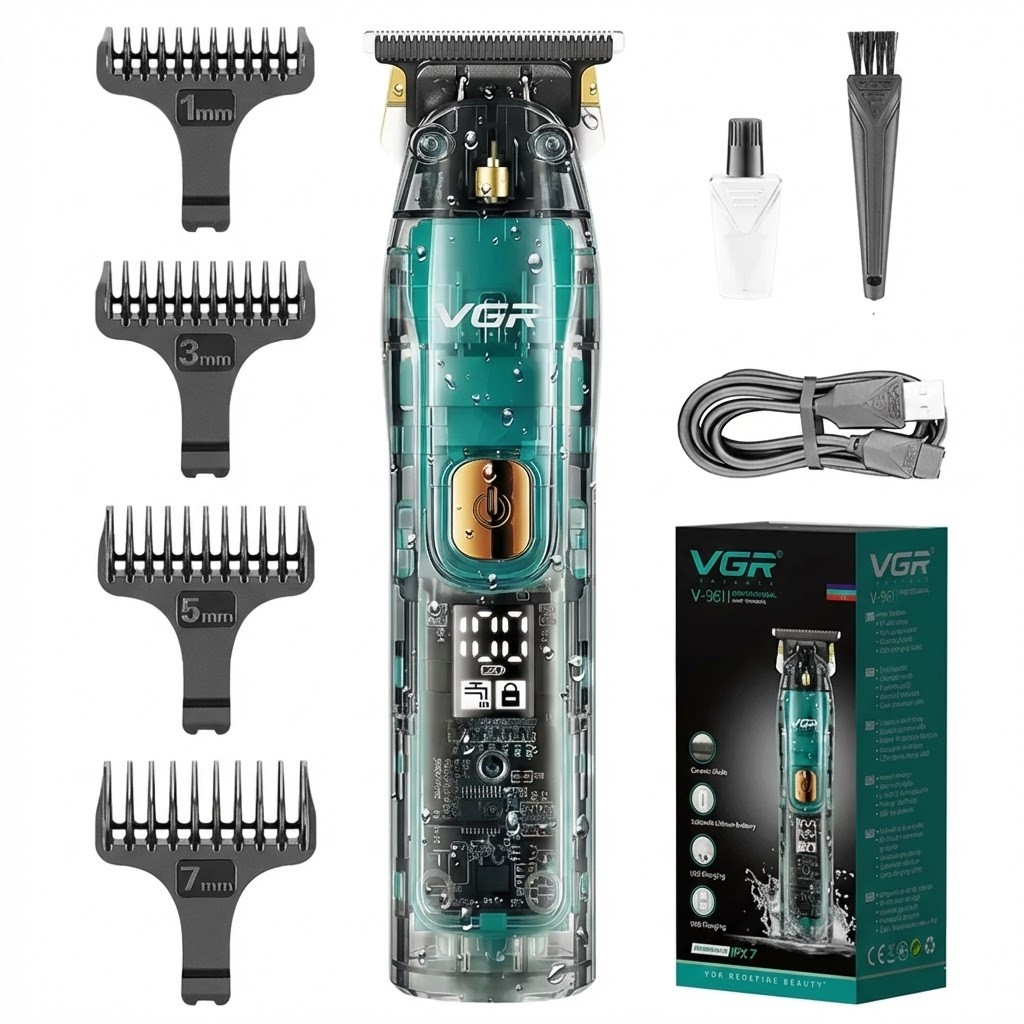 7045735422_trimmer-vgr-v-961 Триммер VGR V-961: Аккумуляторный, для бороды и усов, с 4 сменными насадками / Мужской триммер для окантовки - Зображення 1
