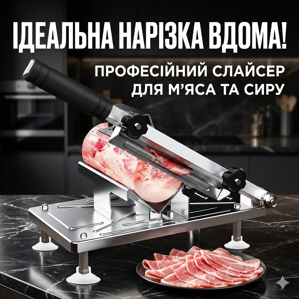 7046597806_nozh-slajser-stanok-dlya Нож-слайсер станок для нарезки мясных, колбасных и творожных изделий XL-1661 - Зображення 1