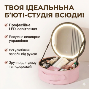Портативный органайзер для косметики с LED XL-1643 зеркалом и сенсорной подсветкой Beauty Travel Case