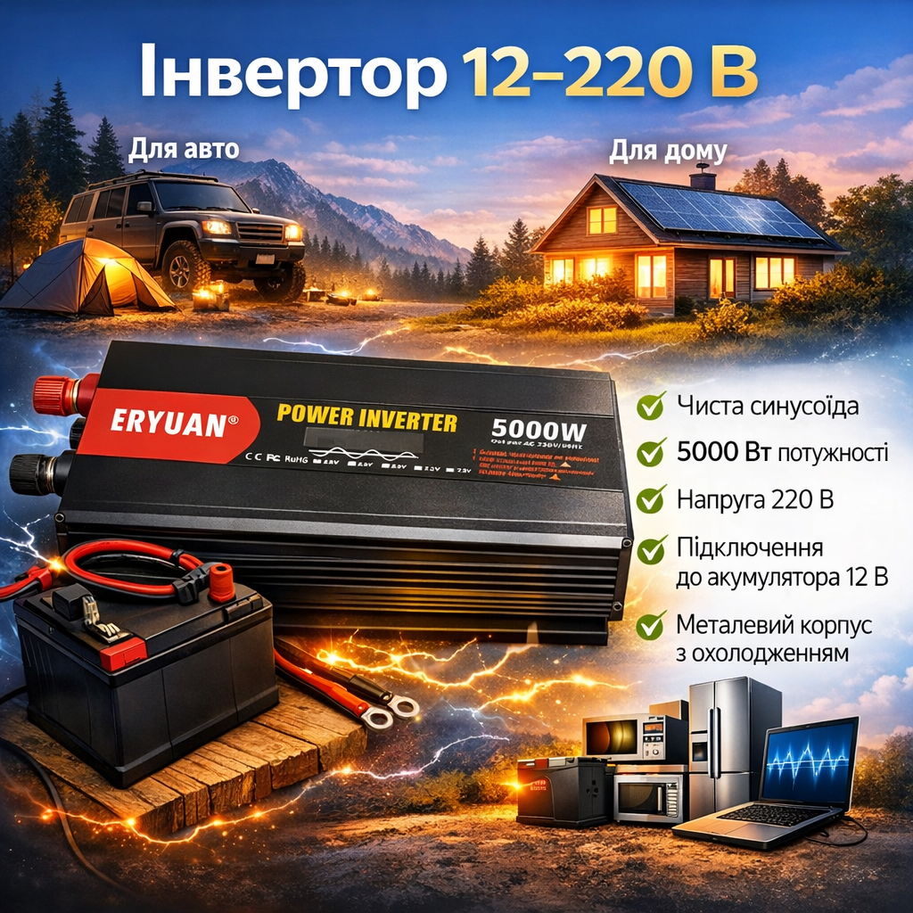 Інвертор для автомобільних акумуляторів 12V 220V MX-5000W Інвертор для автомобільних акумуляторів 12V 220V MX-5000W