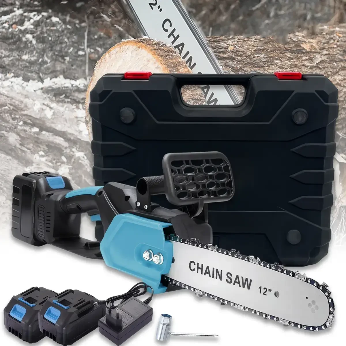 УЦЕНКА! Цепная пила з шиной 12 дюймов і 2 аккумуляторами 48В в кейсе Electric Saw Blue (Бе УЦЕНКА! Цепная пила з шиной 12 дюймов і 2 аккумуляторами 48В в кейсе Electric Saw Blue (Бе