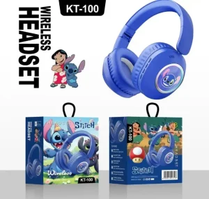Детские беспроводные Bluetooth наушники Stitch KT-100 Blue с RGB-подсветкой, встроенным микрофоном и слотом для карты памяти — фото 2