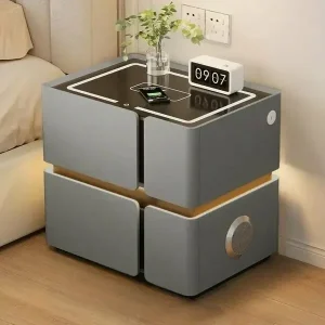 Умная прикроватная тумба SZXF01 с Bluetooth-колонкой, USB и сенсорной подсветкой, 2 выдвижных ящика, МДФ/экокожа, серая — фото 2