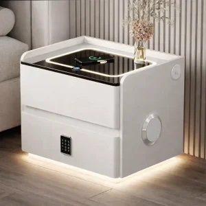 Умная расстраиваемая тумба YJXF01 White со встроенным сейфом, беспроводной зарядкой и Bluetooth-колонкой (Белая экокожа) — фото 2