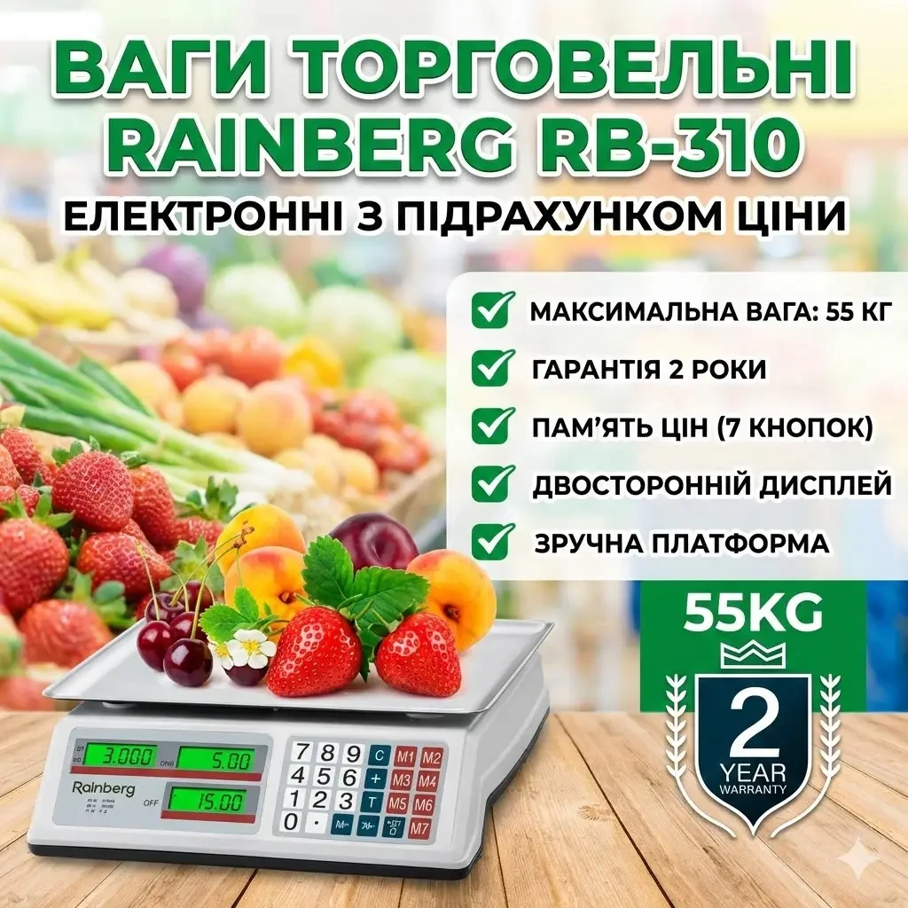 УЦЕНКА! Весы торговые электронные Rainberg RB-310 до 55 кг з подсчетом стоимости (Плохая у УЦЕНКА! Весы торговые электронные Rainberg RB-310 до 55 кг з подсчетом стоимости (Плохая у
