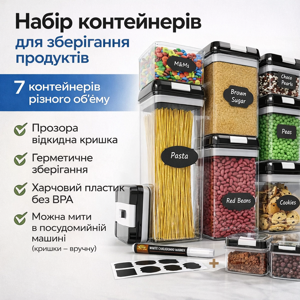 7099947030_utsenka-nabor-kontejnerov УЦЕНКА! Набор контейнеров для еды, 7 предметов (Повреждена упаковка, некомплект 3476) - Зображення 1