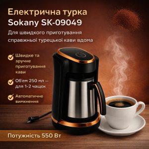 Электрическая турка Sokany SK-09049, электрокофеварка для турецкого кофе, 550 Вт, 250 мл