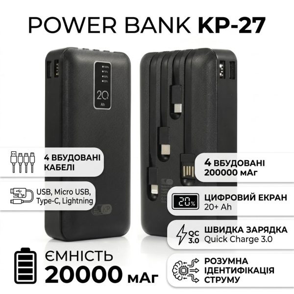 Power Bank KP-27 20000mAh з електронним екраном для зарядки