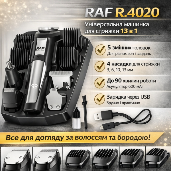 Акумуляторна машинка з 5 змінними головками та 4 насадками RAF R.4020