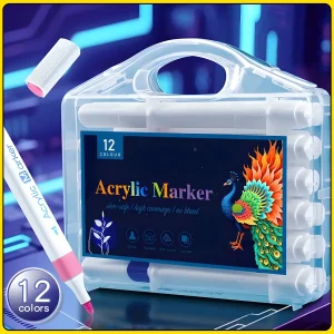 Набор акриловых маркеров 12 цветов Acrylic Marker MAP-01 с кулевидным наконечником в кейсе — фото 2