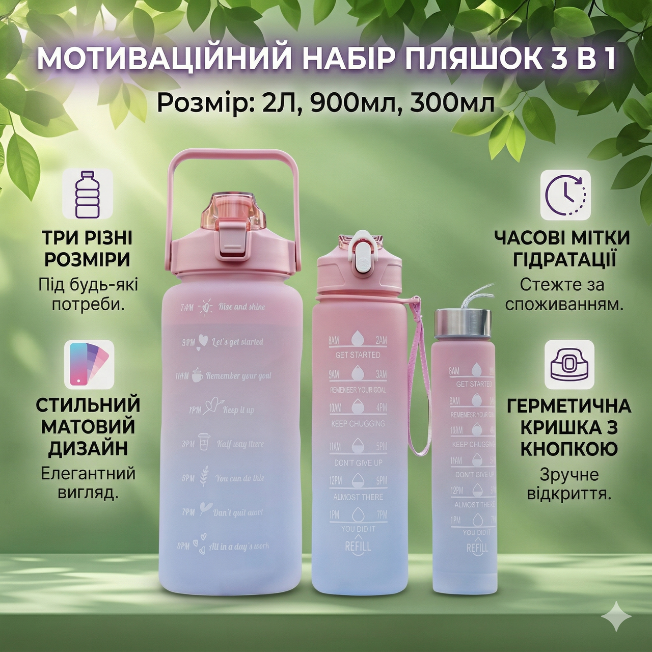 Бутилка для води 3 в 1 Bottle AND264 Розово-голуба Бутилка для води 3 в 1 Bottle AND264 Розово-голуба
