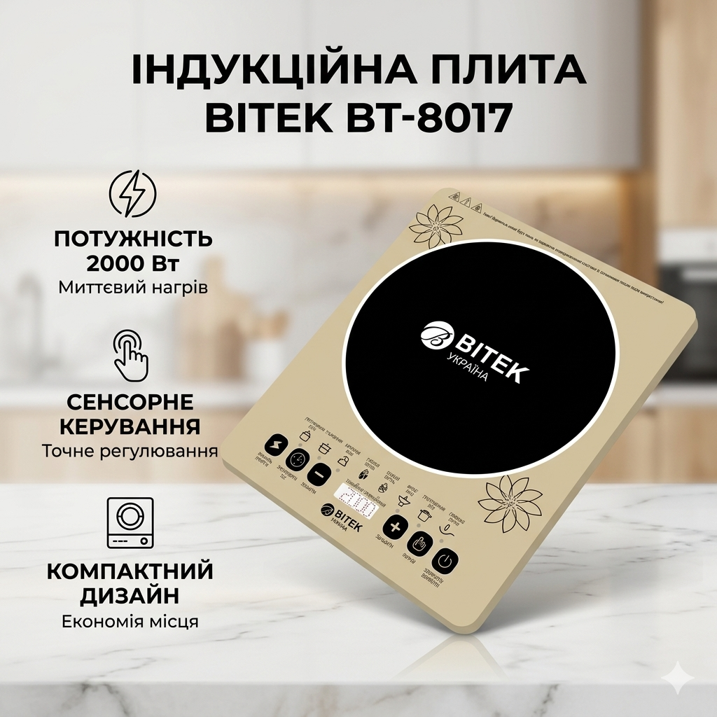 7248031463_induktsionnaya-plita-bitek Индукционная плита BITEK BT-8017, 2000Вт, 1 конфорка эффективная и компактная настольная электроплита для кухни - Зображення 1