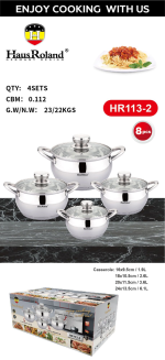 Набор кастрюль Haus Roland HR113-2, 4 шт из нержавеющей стали 1,9/2,6/3,6/6,1 л. Серебристый (HR113-2) — фото 2