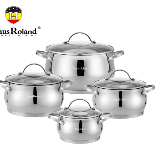 Набор кастрюль Haus Roland HR114-2, 4 шт из нержавеющей стали 1,9/2,7/3,6/6,1 л. Серебристый (HR114-2)
