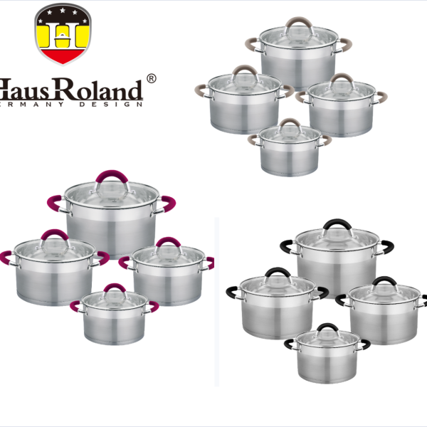 Набор кастрюль Haus Roland HR121-1 (4 шт) из нержавеющей стали 1,9/2,6/3,6/5,7 л., Серебристый