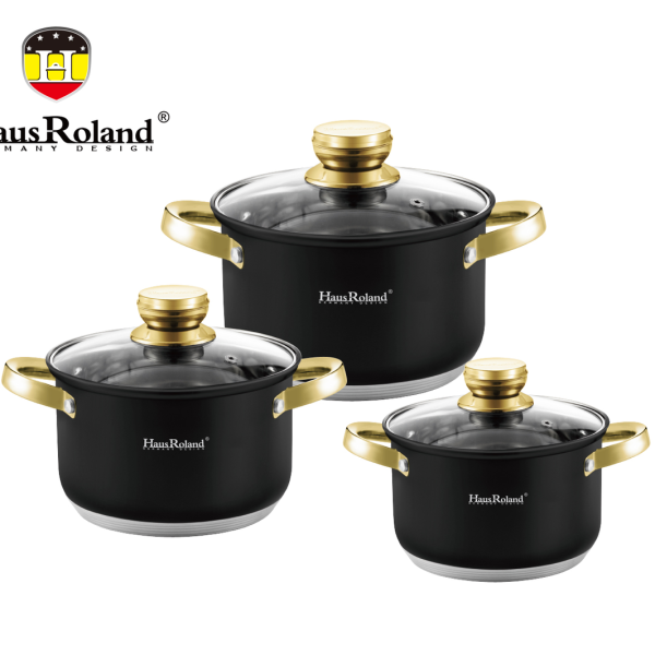 Набор кастрюль Haus Roland HR131-6, 3 шт из нержавеющей стали 2,9/3,9/5,1 л. Черный (HR131-6)