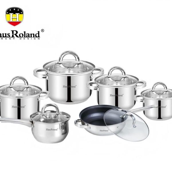Набор посуды Haus Roland HR101-2,12 предметов из нержавеющей стали: кастрюли 1,9/2,7/3,6/6,1 л, ковш 1,9 л, сковорода 2,9 л (HR101