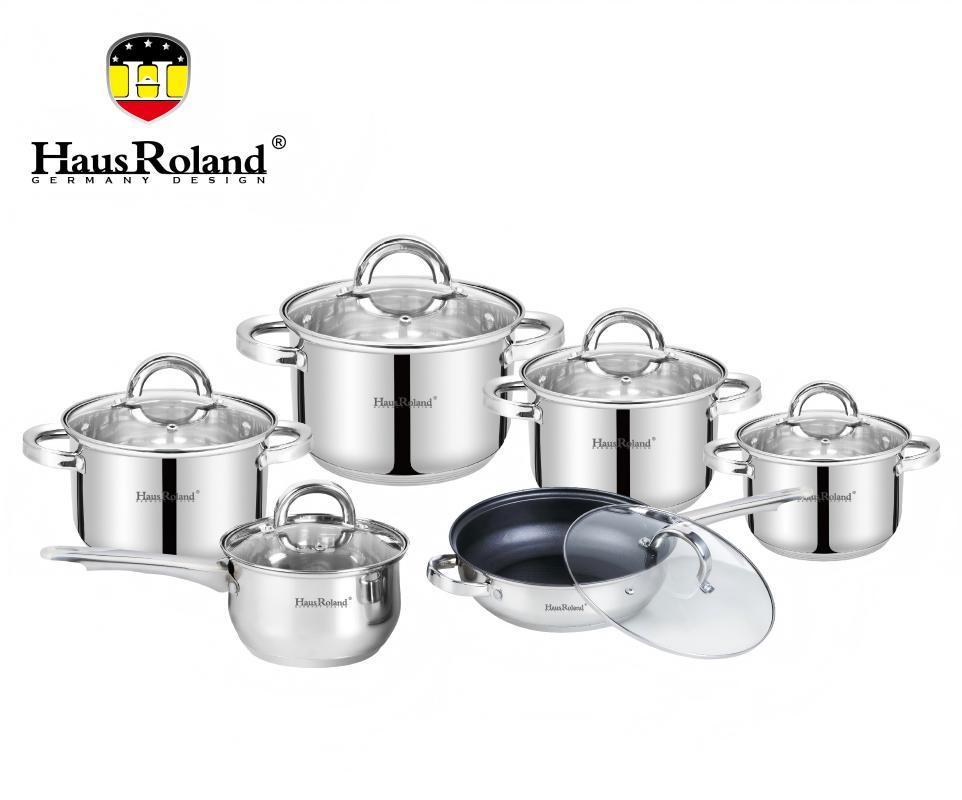 7261352516_nabor-posudy-haus Набор посуды Haus Roland HR101-2,12 предметов из нержавеющей стали: кастрюли 1,9/2,7/3,6/6,1 л, ковш 1,9 л, сковорода 2,9 л (HR101 - Зображення 1