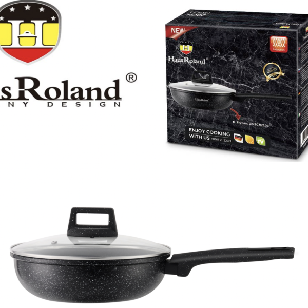 Сковорода Haus Roland HR167-3, 24 см, алюминиевая, 2,9 л, с крышкой. Черный (HR167-3)