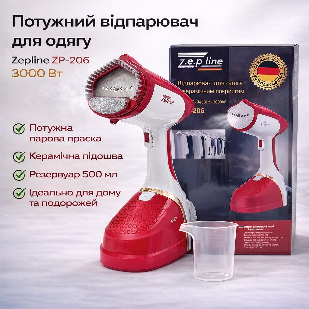 Ручний парогенератор Zepline ZP-206 Красний – 3000 Вт, нагрів за 35 сек Ручний парогенератор Zepline ZP-206 Красний – 3000 Вт, нагрів за 35 сек