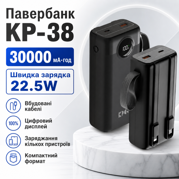 Павербанк King Power KP-38 30000 мАч с поддержкой быстрой зарядки 22.5W