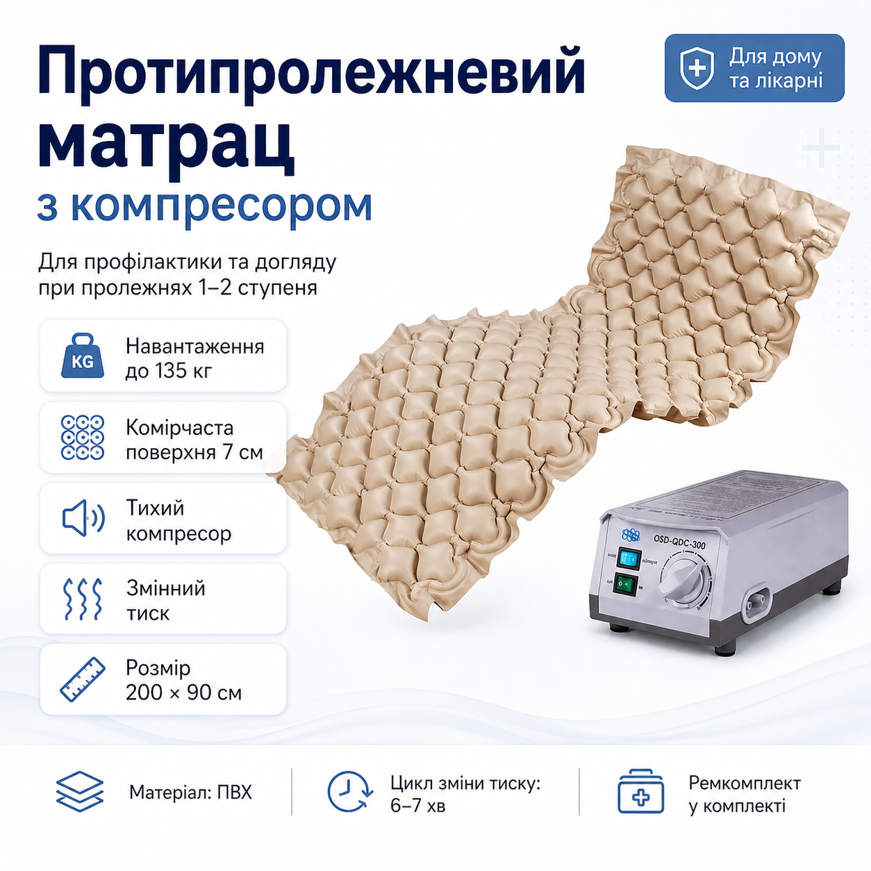 УЦЕНКА! Матрас противопролежневий з компресором OSD-QDC-300 (Погана упаковка 3531) УЦЕНКА! Матрас противопролежневий з компресором OSD-QDC-300 (Погана упаковка 3531)