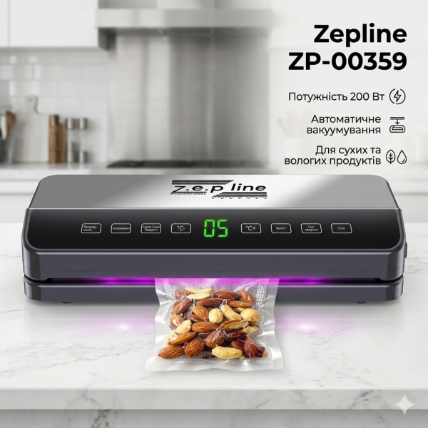 Вакуумний упаковщик для продуктів 200Вт Zepline ZP-00359