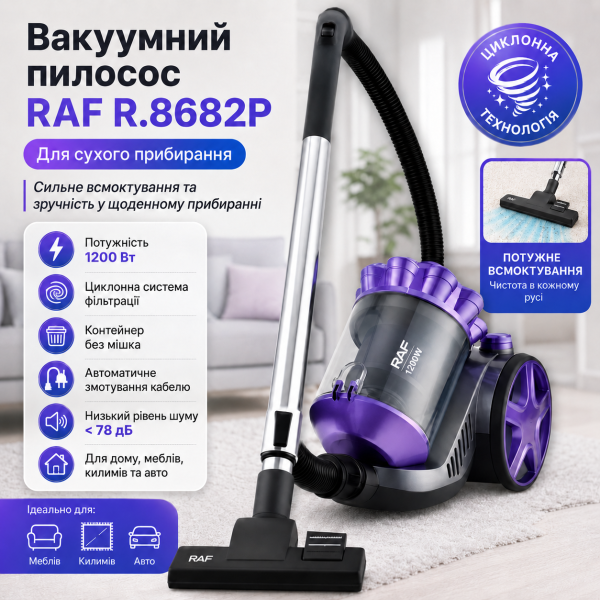 Вакуумний пилосос з циклонною системою RAF 8682P 1200W
