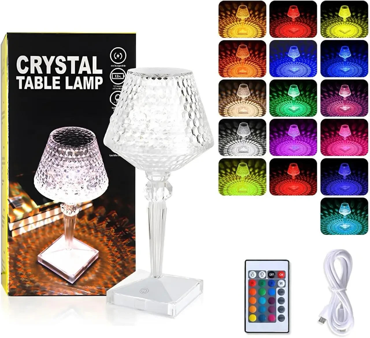 7382354175_utsenka-nastolnaya-led УЦЕНКА! Настольная LED лампа Crystal Table Lamp RGB с сенсорным управлением, пультом управления, 16 цветами (Плохая упаковка 3549) - Зображення 1