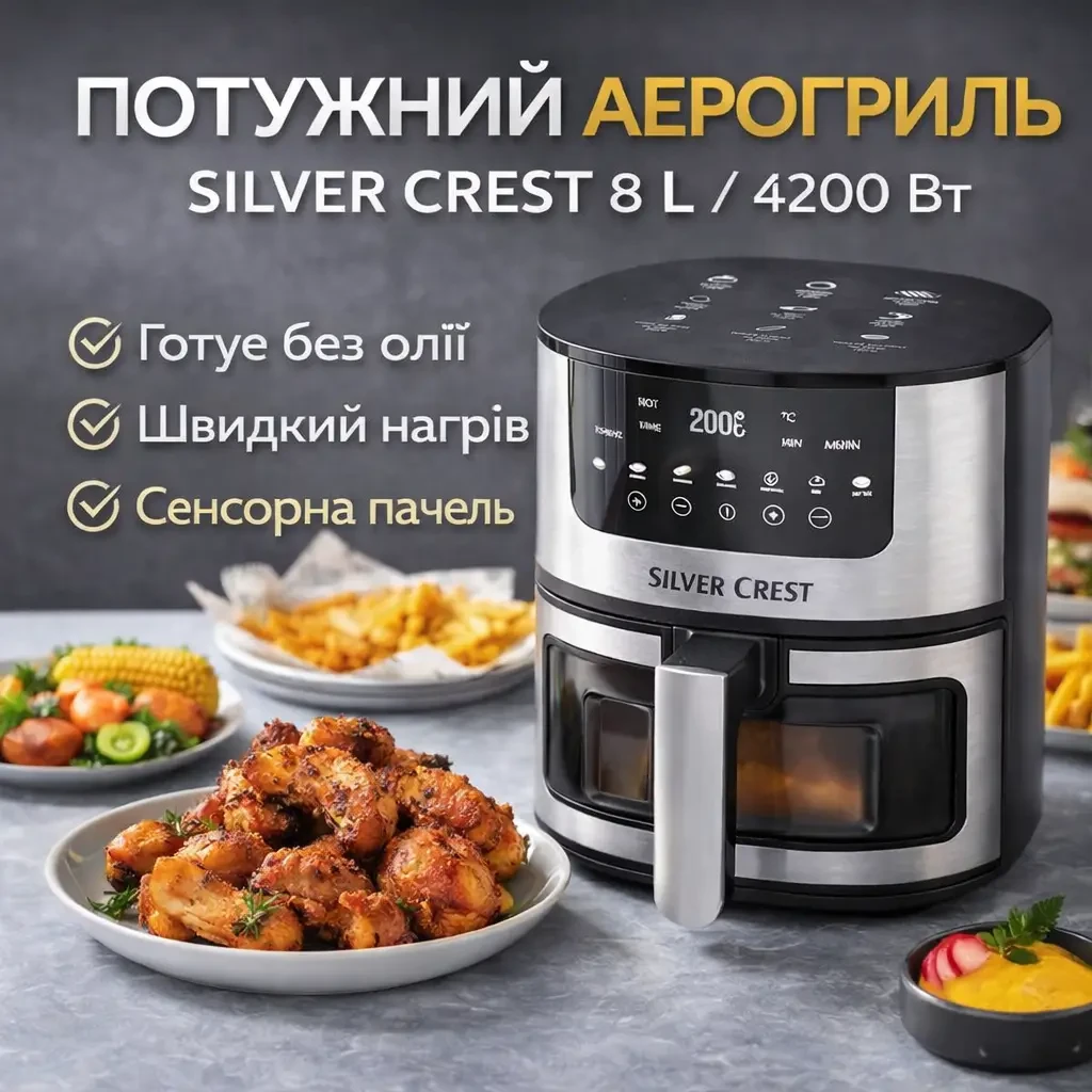 УЦЕНКА! Аерогриль Silver Crest SC-8855S 8 л 4200 Вт сенсорное управление Hot Air Technolog УЦЕНКА! Аерогриль Silver Crest SC-8855S 8 л 4200 Вт сенсорное управление Hot Air Technolog