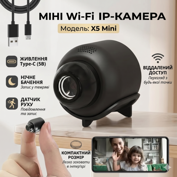 Мини Wi-Fi камера видеонаблюдения X5 Mini з датчиком руху 1080P