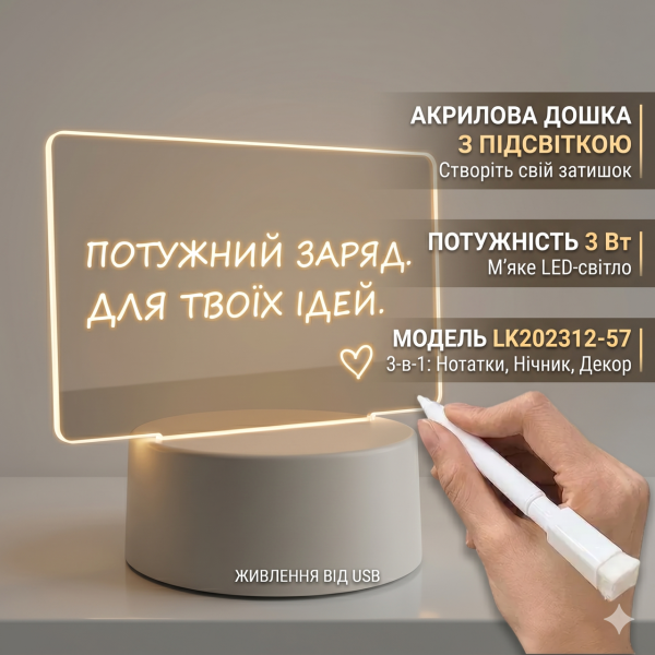 Акрилова дошка на підставці з підсвіткою та маркером USB