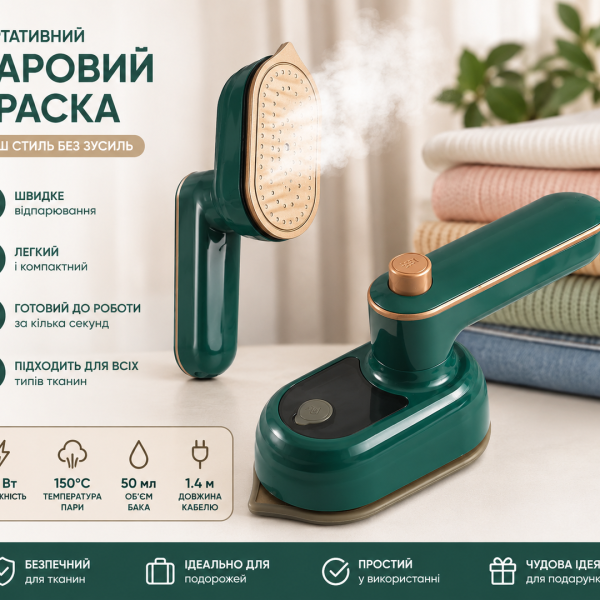 Портативный вертикальный утюг Steam / Мини отпариватель для одежды / Ручной паровой утюг
