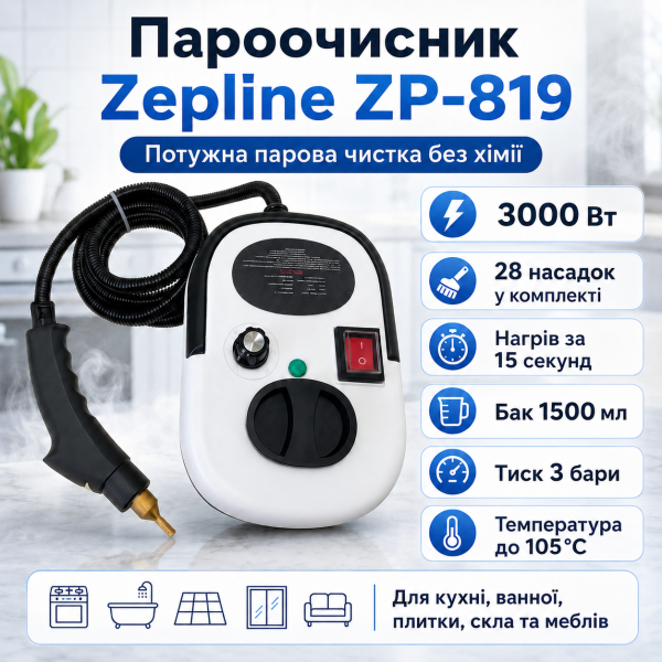 Пароочиститель 28в1 для дому Zepline ZP-819 3000Вт на 1500мл