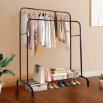 Двойная стойка вешалка для одежды и полки для обуви Double floor Hanger 110х150х57см