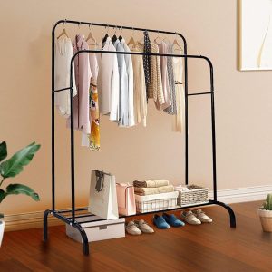 Двойная стойка вешалка для одежды и полки для обуви Double floor Hanger 110х150х57см