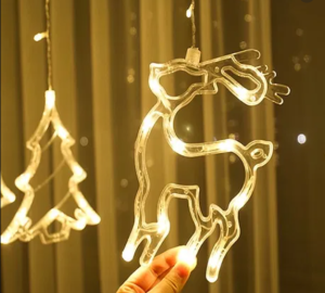 Гирлянда Штора с формами колокольчик, елка, олень 12 PCS light — фото 2