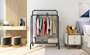 Двойная стойка вешалка для одежды и полки для обуви Double floor Hanger 110х150х57см — фото 2
