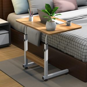 Стол для ноутбука на колесах с регулировкой высоты 60х40 см. Прикроватный компьютерный стол Светлое дерево