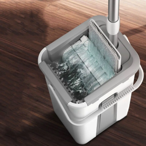 Швабра с ведром 11л с автоматическим отжимом / Комплект для уборки швабра лентяйка и ведро — фото 2