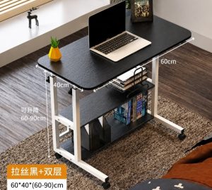 Кофейный столик на колесиках / Прикроватный столик с регулируемой высотой 60×40см / Приставной столик для компьютера Черный — фото 2