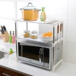 Полка органайзер для микроволновки Wellamart кухонный стелаж раздвижной с крючками на три полки для СВЧ печи — фото 2