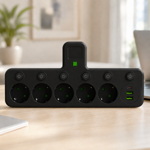 Сетевой фильтр 5 розеток + USB/адаптер на 5 розеток + USB с индивидуальными кнопками и LED-подсветкой Черный