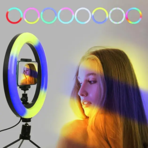 Кольцевая светодиодная лампа RGB 30 см с креплением для телефона — фото 2