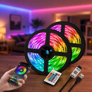 Гибкая светодиодная лента RGB USB 15м / Лента на USB на монитор, мебель + пульт / LED лента от павербанка