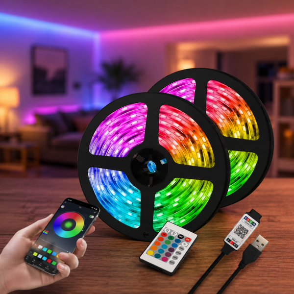Гибкая светодиодная лента RGB USB 15м / Лента на USB на монитор, мебель + пульт / LED лента от павербанка